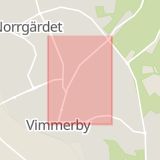 Karta som med röd fyrkant ramar in Drottninggatan, Västervik, Vimmerby, Kalmar län