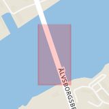 Karta som med röd fyrkant ramar in Älvsborgsbron, Göteborg, Västra Götalands län