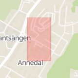 Karta som med röd fyrkant ramar in Brunnsgatan, Övre Husargatan, Skanstorget, Göteborg, Västra Götalands län