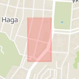 Karta som med röd fyrkant ramar in Haga, Pilgatan, Övre Husargatan, Göteborg, Västra Götalands län