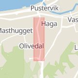 Karta som med röd fyrkant ramar in Linnégatan, Sahlgrenska Sjukhuset, Göteborg, Västra Götalands län