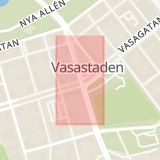 Karta som med röd fyrkant ramar in Vasagatan, Aschebergsgatan, Göteborg, Västra Götalands län