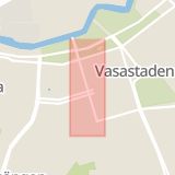 Karta som med röd fyrkant ramar in Viktoriagatan, Göteborg, Västra Götalands län