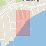 Karta som med röd fyrkant ramar in Eriksberg, Hisingen, Eriksbergstorget, Göteborg, Västra Götalands län