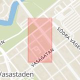 Karta som med röd fyrkant ramar in Storgatan, Flying Scotsman, Avenyn, Heden, Chalmersgatan, Parkgatan, Teatergatan, Kungsportsavenyen, Göteborg, Västra Götalands län
