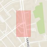 Karta som med röd fyrkant ramar in Engelbrektsgatan, Skånegatan, Göteborg, Västra Götalands län