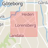 Karta som med röd fyrkant ramar in Lorensberg, Göteborg, Västra Götalands län