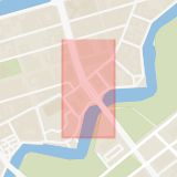 Karta som med röd fyrkant ramar in Kungsportsplatsen, Brunnsparken, Göteborg, Västra Götalands län