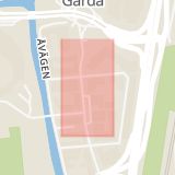Karta som med röd fyrkant ramar in Fabriksgatan, Gårda, Mölndals Sjukhus, Göteborg, Västra Götalands län