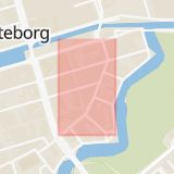 Karta som med röd fyrkant ramar in Göteborg, Kungsportsavenyn, Stenungsundsmotet, Östra Larmgatan, Götabergsgatan, Västra Götalands län