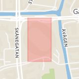 Karta som med röd fyrkant ramar in Ica Focus, Skånegatan, Ullevi, Göteborg, Västra Götalands län