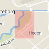 Karta som med röd fyrkant ramar in Heden, Parkgatan, Göteborg, Västra Götalands län