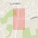 Karta som med röd fyrkant ramar in Lunden, Kärralundsgatan, Danska Vägen, Göteborg, Västra Götalands län