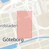 Karta som med röd fyrkant ramar in Nordstadstorget, Nordstan, Sahlgrenska, Göteborg, Västra Götalands län