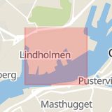Karta som med röd fyrkant ramar in Lindholmen, Göteborg, Västra Götalands län