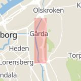 Karta som med röd fyrkant ramar in Gårda, Göteborg, Västra Götalands län