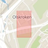 Karta som med röd fyrkant ramar in Olskrokstorget, Göteborg, Västra Götalands län