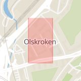 Karta som med röd fyrkant ramar in Borgaregatan, Olskroken, Göteborg, Västra Götalands län