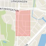Karta som med röd fyrkant ramar in Hisingsgatan, Göteborg, Västra Götalands län