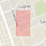Karta som med röd fyrkant ramar in Lugnet, Sturegatan, Borås, Västra Götalands län