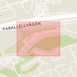 Karta som med röd fyrkant ramar in Oluff Nilssons Väg, Partille, Västra Götalands län