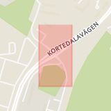 Karta som med röd fyrkant ramar in Kortedalavägen, Beväringsgatan, Göteborg, Västra Götalands län