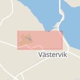 Karta som med röd fyrkant ramar in Storgatan, Västervik, Kalmar län