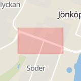 Karta som med röd fyrkant ramar in Kungsgatan, Jönköping, Jönköpings län