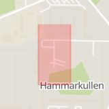 Karta som med röd fyrkant ramar in Hammarkulletorget, Angered Centrum, Göteborg, Västra Götalands län