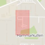 Karta som med röd fyrkant ramar in Hammarkulletorget, Göteborg, Västra Götalands län