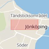 Karta som med röd fyrkant ramar in Ekhagen, Jönköping, Råslätt, Brunnsgatan, Jönköpings län