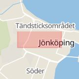 Karta som med röd fyrkant ramar in Brunnsgatan, Jönköping, Jönköpings län