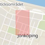 Karta som med röd fyrkant ramar in Fiskargränd, Skolgatan, Jönköping, Jönköpings län