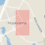 Karta som med röd fyrkant ramar in Drottninggatan, Huskvarna, Bottnaryd, Jönköpings län