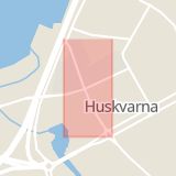 Karta som med röd fyrkant ramar in Huskvarna, Vättergatan, Jönköping, Jönköpings län