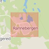 Karta som med röd fyrkant ramar in Göteborg, Mysterna, Rannebergen, Västra Götalands län