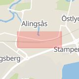 Karta som med röd fyrkant ramar in Stationsgatan, Alingsås, Västra Götalands län