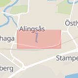Karta som med röd fyrkant ramar in Plangatan, Alingsås, Västra Götalands län