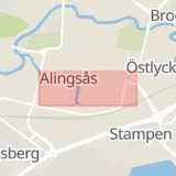 Karta som med röd fyrkant ramar in Norra Strömgatan, Alingsås, Västra Götalands län