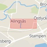 Karta som med röd fyrkant ramar in Norra Strömgatan, Alingsås, Västra Götalands län