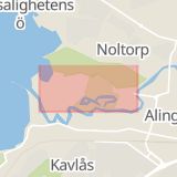 Karta som med röd fyrkant ramar in Nolhaga Allé, Alingsås, Västra Götalands län
