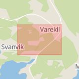 Karta som med röd fyrkant ramar in Orust, Varekil, Töreboda, Västra götalands län, Västra Götalands län