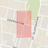 Karta som med röd fyrkant ramar in Odengatan, Parkgatan, Falköping, Västra Götalands län