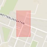 Karta som med röd fyrkant ramar in Dotorpsgatan, Wetterlingsgatan, Falköping, Västra Götalands län