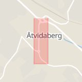 Karta som med röd fyrkant ramar in Järnvägsgatan, Åtvidaberg, Östergötlands län