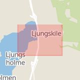 Karta som med röd fyrkant ramar in Ljungskile, Stenungsund, Uddevalla, Västra Götalands län