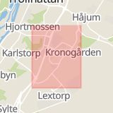 Karta som med röd fyrkant ramar in Trollhättan, Lantmannavägen, Göteborg, Härryda, Mölnlyckemotet, Västra Götalands län