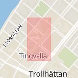 Karta som med röd fyrkant ramar in Göteborg, Gibraltargatan, Trollhättan, Kungsgatan, Västra götalands län, Västra Götalands län