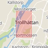 Karta som med röd fyrkant ramar in Kungsgatan, Trollhättan, Rådhusgatan, Folkets Hus, Limmared, Västra götalands län, Västra Götalands län