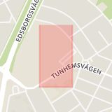 Karta som med röd fyrkant ramar in Tunhemsvägen, Idrottsplatsen, Trollhättan, Västra Götalands län
